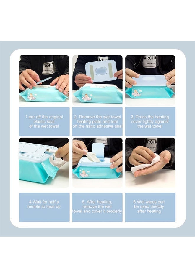 Baby Wipe Warmer, Wipe Warmer Thermostat Temperature Double Layers Cover Portable USB Wet Wipe Heater for Home,Light Blue - Image 2